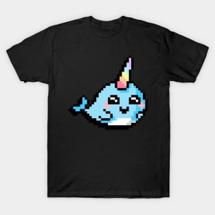 Pixel Art Cartoon Narwhal with Rainbow Pastel Horn T-Shirt